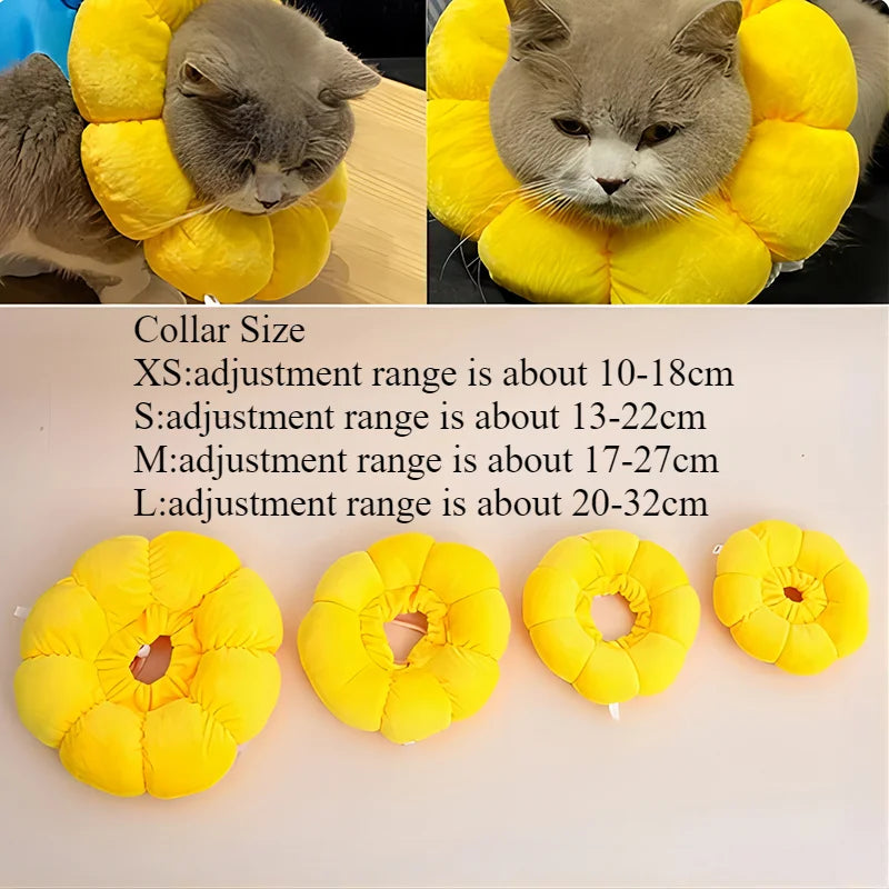 Pets Cats after Surgery Wound Protective Collar Cotton Soft Adjustable Elizabeth Collar Prevent Licking of Hair Sunflower Collar