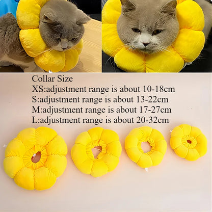 Pets Cats after Surgery Wound Protective Collar Cotton Soft Adjustable Elizabeth Collar Prevent Licking of Hair Sunflower Collar