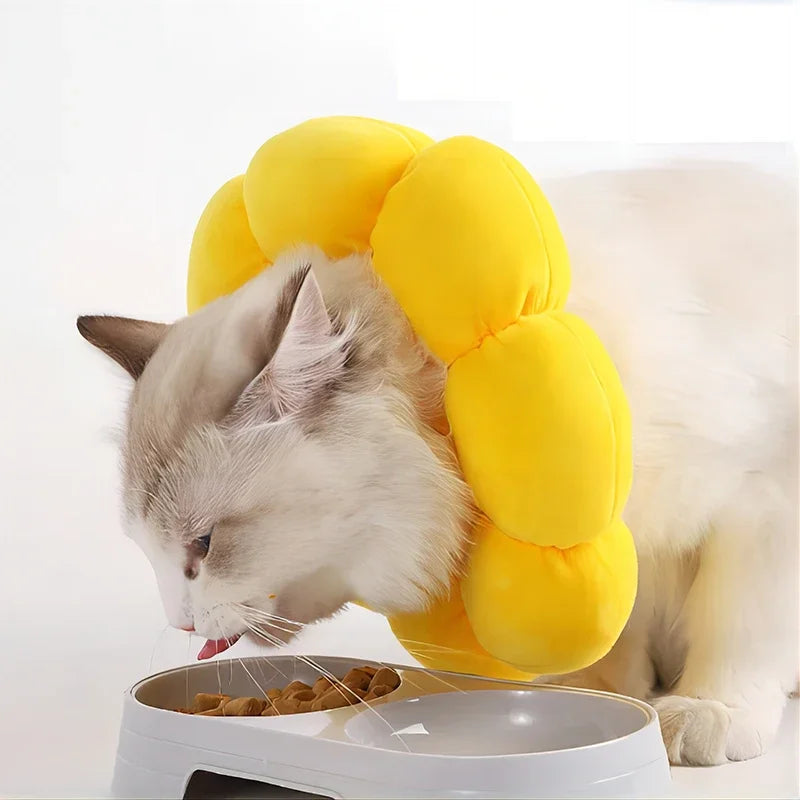 Pets Cats after Surgery Wound Protective Collar Cotton Soft Adjustable Elizabeth Collar Prevent Licking of Hair Sunflower Collar