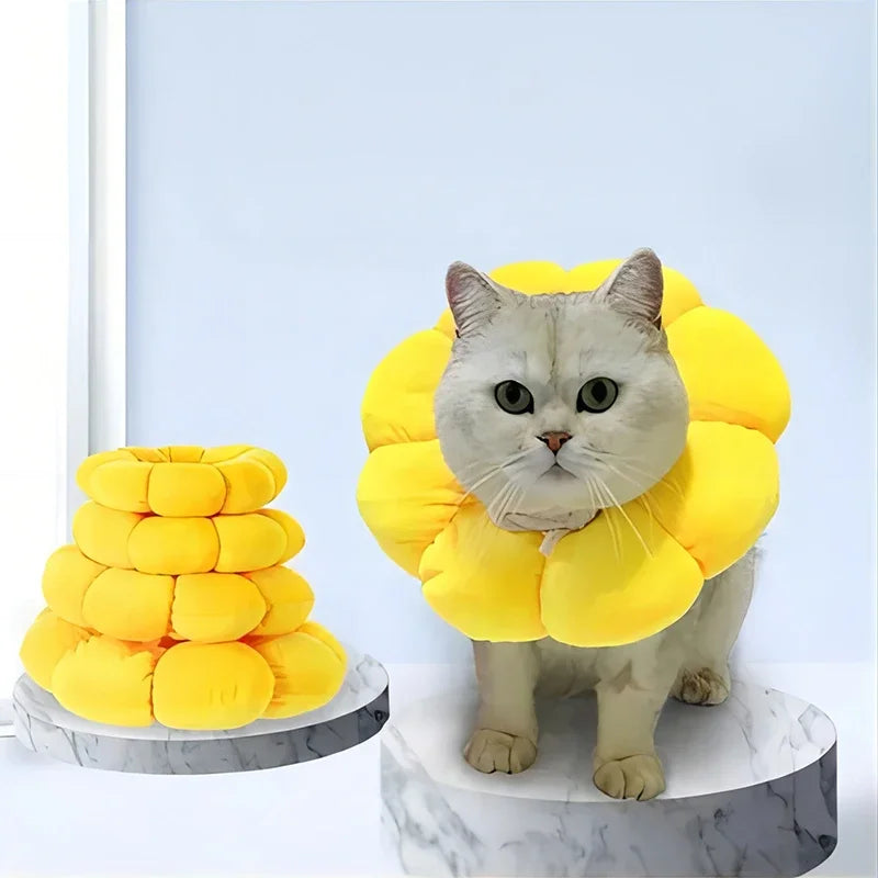 Pets Cats after Surgery Wound Protective Collar Cotton Soft Adjustable Elizabeth Collar Prevent Licking of Hair Sunflower Collar