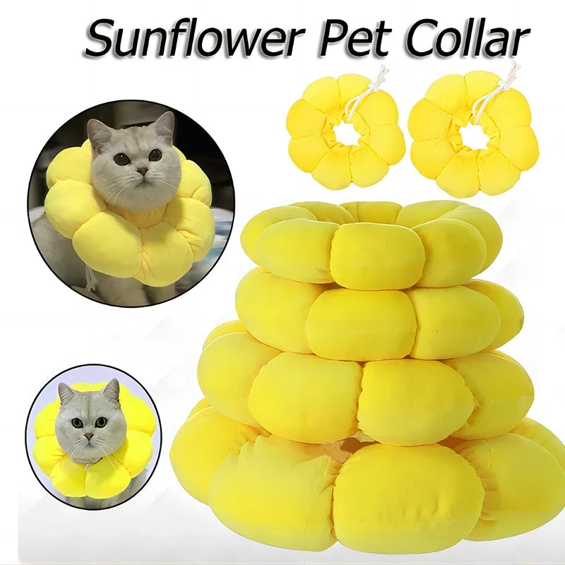 Pets Cats after Surgery Wound Protective Collar Cotton Soft Adjustable Elizabeth Collar Prevent Licking of Hair Sunflower Collar